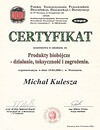 Certyfikat uczestnictwa w szkoleniu nt. Produkty biobójcze - działanie, toksyczność i zagrożenia. Certyfikat uczestnictwa w szkoleniu nt. Produkty biobójcze - działanie, toksyczność i zagrożenia.